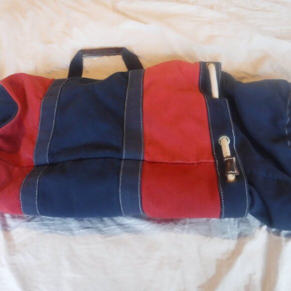 J, Crew Heavy Blue and Red Canvas Duffle Bag J Crew Canvas Rope pull string Bag - Picture 8 of 13
